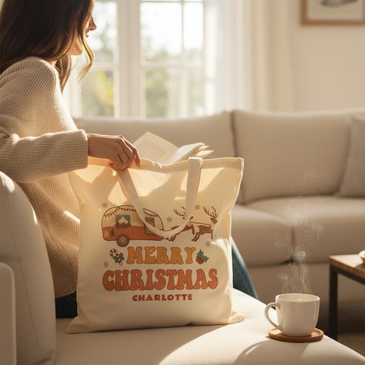 Camping Frohe Weihnachts-Rentier Personalisierter Tragetasche