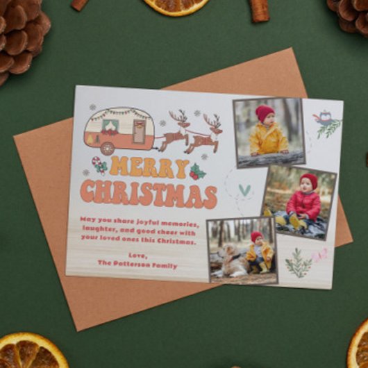 Camping Frohe Weihnachtsfoto Collage Rentier Feiertagskarte