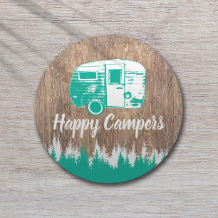 Camping Fun Happy Campers Rustikaler Wald Runder Pappuntersetzer