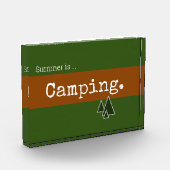 CAMPING Fun Retro Forest Green Brown Streifen Fotoblock (Links)