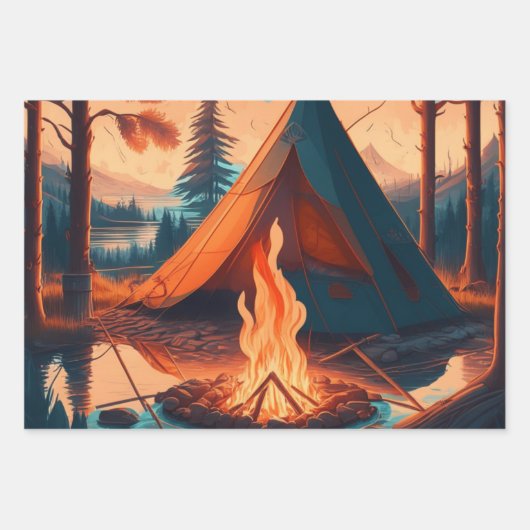 Camping Geburtstag Geschenkpapier Set (Vorderseite)