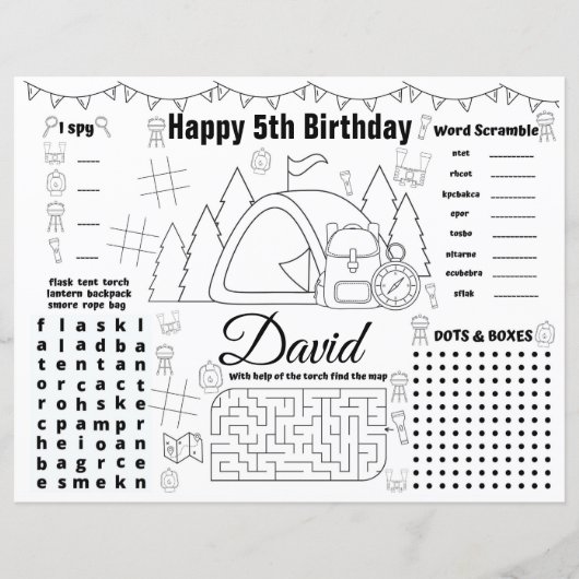 Camping Geburtstags-Tischsets, Camping-Aktivitätsb (Vorderseite)