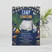 Camping-Geburtstagsfeier Einladung (Stehend Vorderseite)
