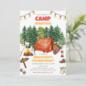 Camping-Geburtstagsfeier Einladung (Stehend Vorderseite)