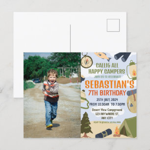 Camping-Geburtstagsfeier moderne Kinder Postkarte