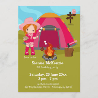Camping Geburtstagsmädchen Einladung