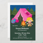 Camping Geburtstagsmädchen Einladung (Vorne/Hinten)