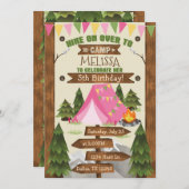 Camping Geburtstagsparty Einladung Girl (Vorne/Hinten)