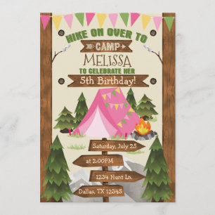 Camping Geburtstagsparty Einladung Girl