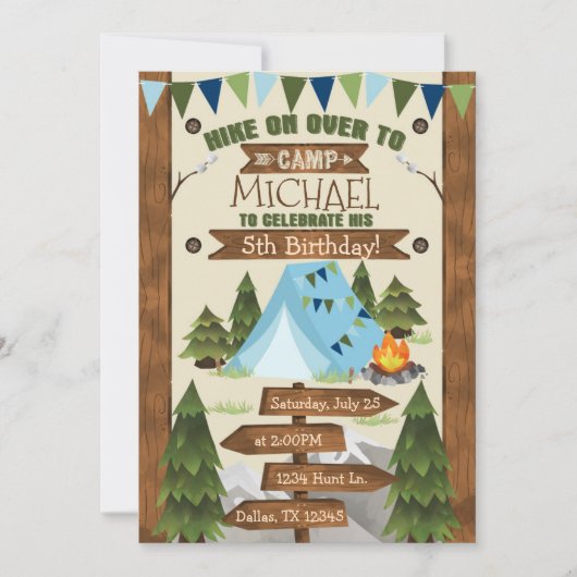Camping Geburtstagsparty Einladung Junge (Vorderseite)