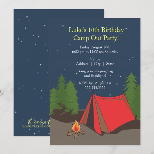 Camping Geburtstagsparty| Junge Einladung (Vorne/Hinten)
