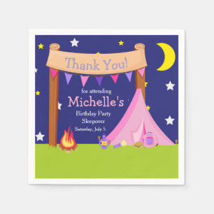 Camping Geburtstagsparty Leepover rosa und lila Serviette