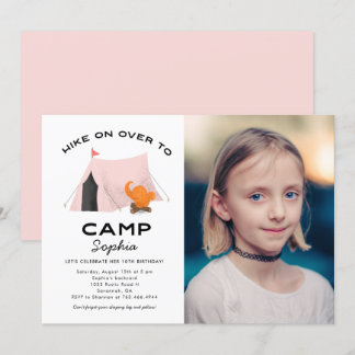 Camping Geburtstagsparty Rosa Zelt Foto Einladung