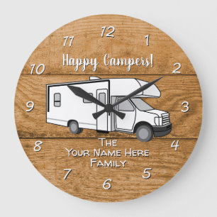 Camping Generic Class C wood design Large Clock Große Wanduhr