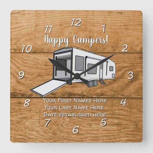 Camping Generic Toy Hauler wood design Quadratische Wanduhr (Vorderseite)