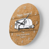 Camping Generic Travel Trailer wood design Große Wanduhr (Winkel)