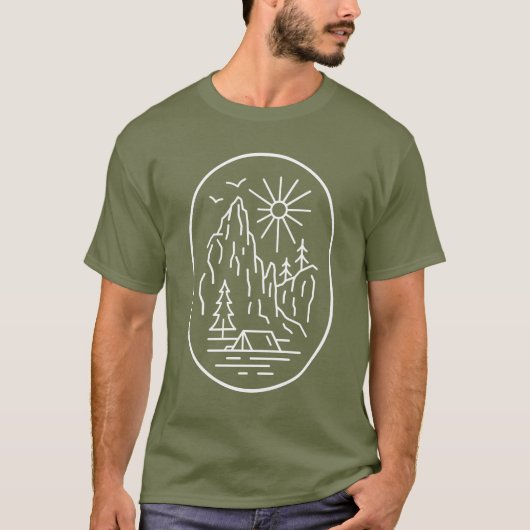 Camping Geometrische Linie Minimalistisch T-Shirt (Vorderseite)