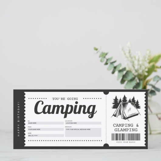 Camping Geschenkgutschein, Summer Camp Certificate (Stehend Vorderseite)