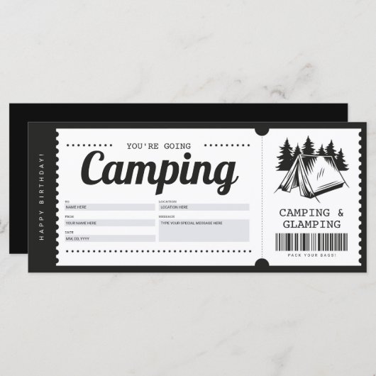 Camping Geschenkgutschein, Summer Camp Certificate (Vorne/Hinten)