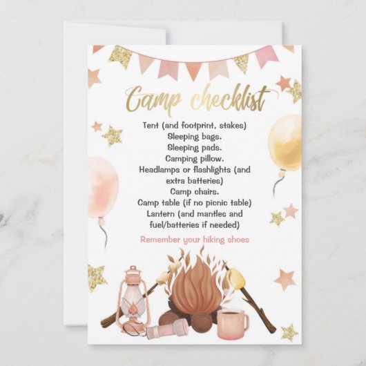 Camping Girl Birthday Bonfire Einladung (Rückseite)