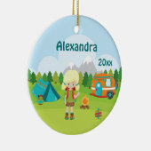 Camping Girl Fire Camper Zelt Rucksack Blonde Keramik Ornament (Rechts)