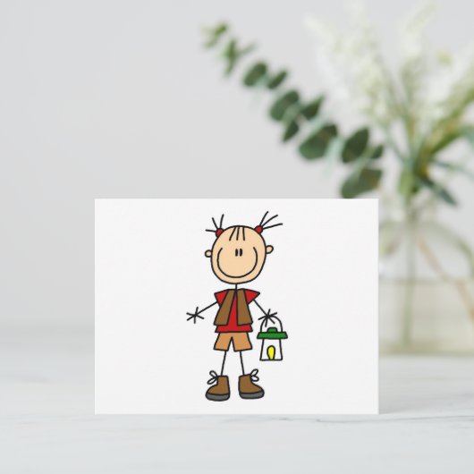 Camping Girl with Lantern Tshirts and Gifts Postkarte (Stehend Vorderseite)