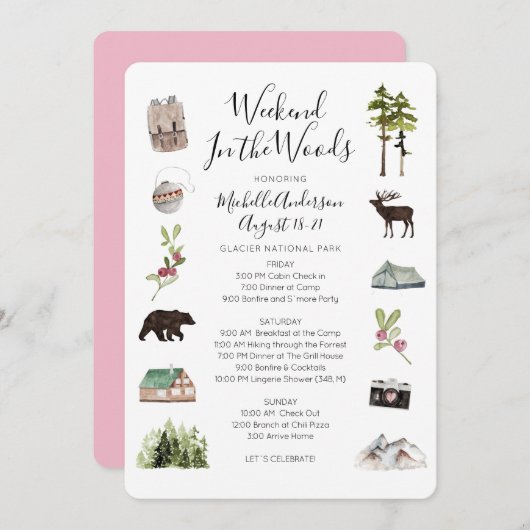 Camping Glamping Bachelorette Wochenende Einladung (Vorne/Hinten)