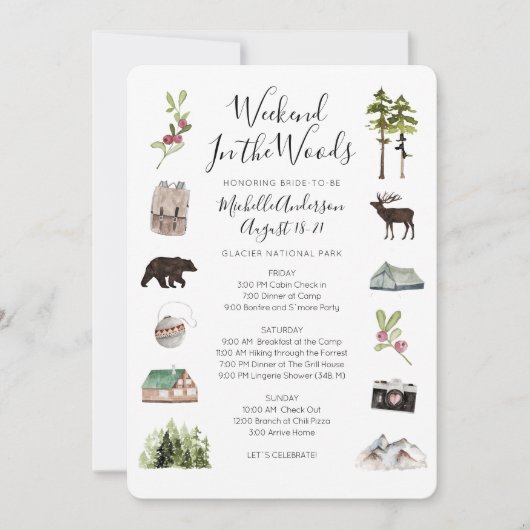Camping Glamping Bachelorette Wochenende I Einladung (Vorderseite)