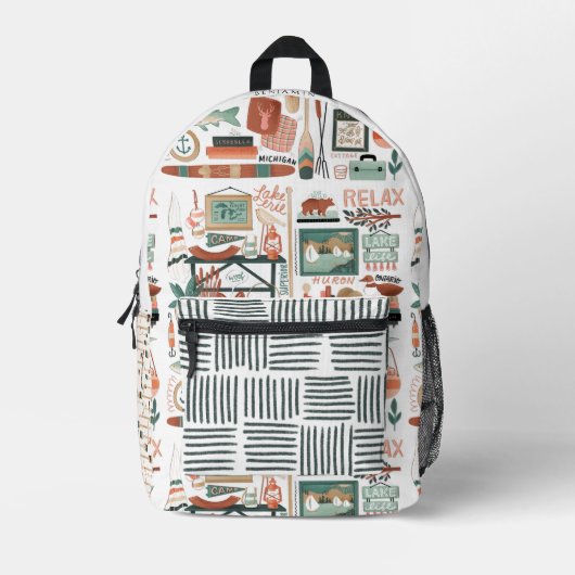 Camping Große Seen Wilderness | Monogramm Bedruckter Rucksack (Vorderseite)