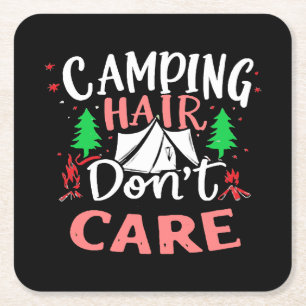 Camping Haar, egal, lustig Rechteckiger Pappuntersetzer