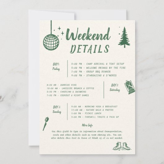 Camping Hand Schreiben Camp Grüner Junggeselinnen- Einladung (Rückseite)