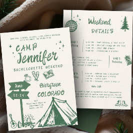 Camping Handgeschriebener Camp Grüner Junggeselinn Einladung