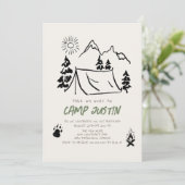 Camping Handgezeichnet Zeltbergjunge 1. Geburtstag Einladung (Stehend Vorderseite)