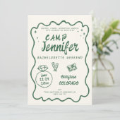 Camping Handgezeichneter grüner Bach-Junggeselinne Einladung (Stehend Vorderseite)