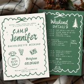 Camping Handgezeichneter grüner Bow Junggeselinnen Einladung