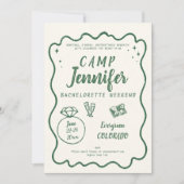 Camping Handgezeichneter Rahmen Grüner Junggeselin Einladung (Vorderseite)