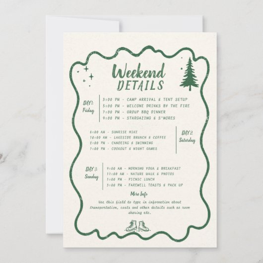 Camping Handgezeichneter Rahmen Grüner Junggeselin Einladung (Rückseite)