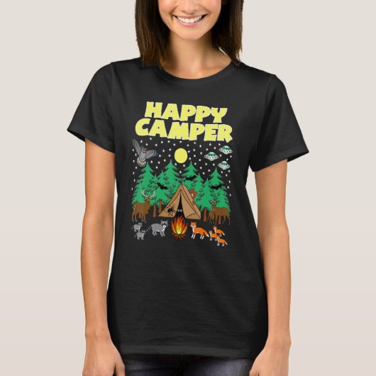 Camping Happy Camper Camping mit Critters Tiere T-Shirt (Vorderseite)