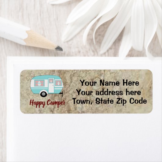 Camping Happy Camper Personalisierte Rücksendeadre (Insitu)