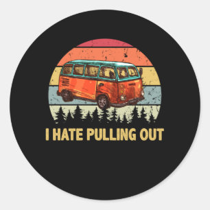 Camping hasse ich, das Retro-Wohnwagen herauszuzie Runder Aufkleber
