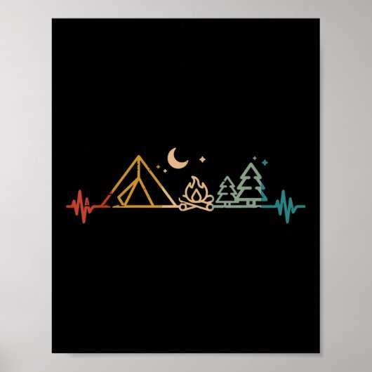 Camping Heartbeat Tent Campfire Trees Camper Men W Poster (Vorne)
