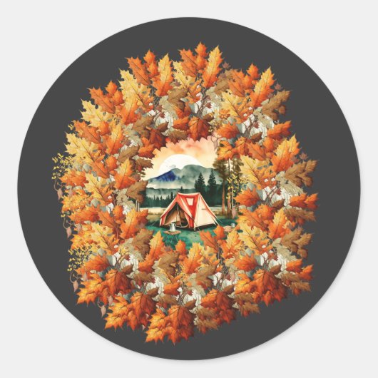 Camping Herbst: Ein gemütlicher Ausflug in die Nat Runder Aufkleber (Vorderseite)