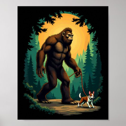 Camping Hiking Bigfoot Walking With Boston Terrier Poster (Vorne)