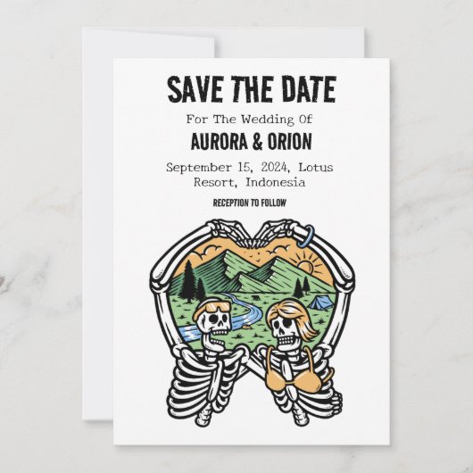 Camping Hochzeit speichern Sie die Datumskarten Einladung (Vorderseite)