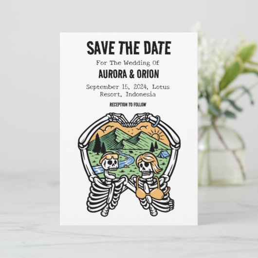 Camping Hochzeit speichern Sie die Datumskarten Einladung (Stehend Vorderseite)