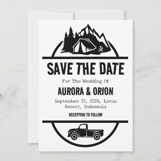 Camping Hochzeit speichern Sie die Datumskarten Einladung (Vorderseite)