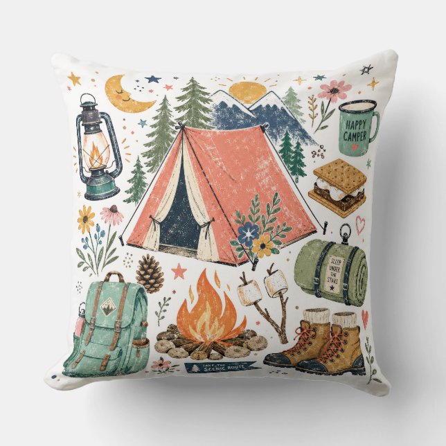Camping-Illustration Kissen (Vorderseite)