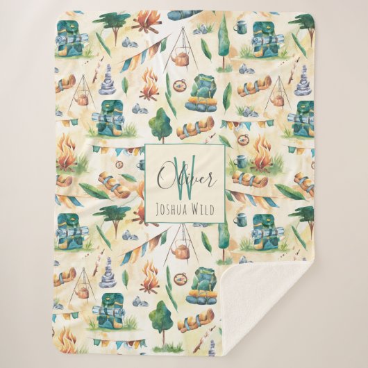 Camping Illustriertes Muster Monogramm Sherpadecke (Vorderseite)