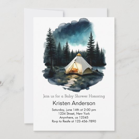 Camping im Abenteuer Woods wartet auf Kinderdusche Einladung (Vorderseite)