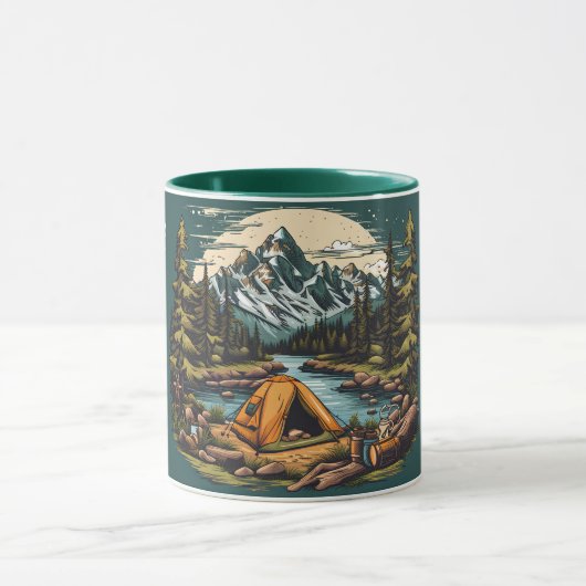 Camping in den Bergen Name und Textgeschenk hinzuf Tasse (Zentrum)